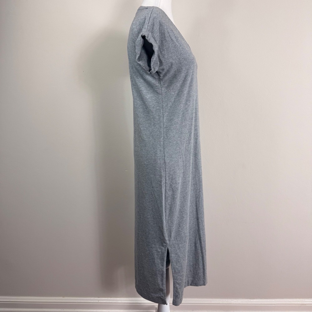 Cuyana Pima Cotton V-Neck Short Sleeve Midi Dress Heather Grey SM Pocket Slit - Picture 3 of 10